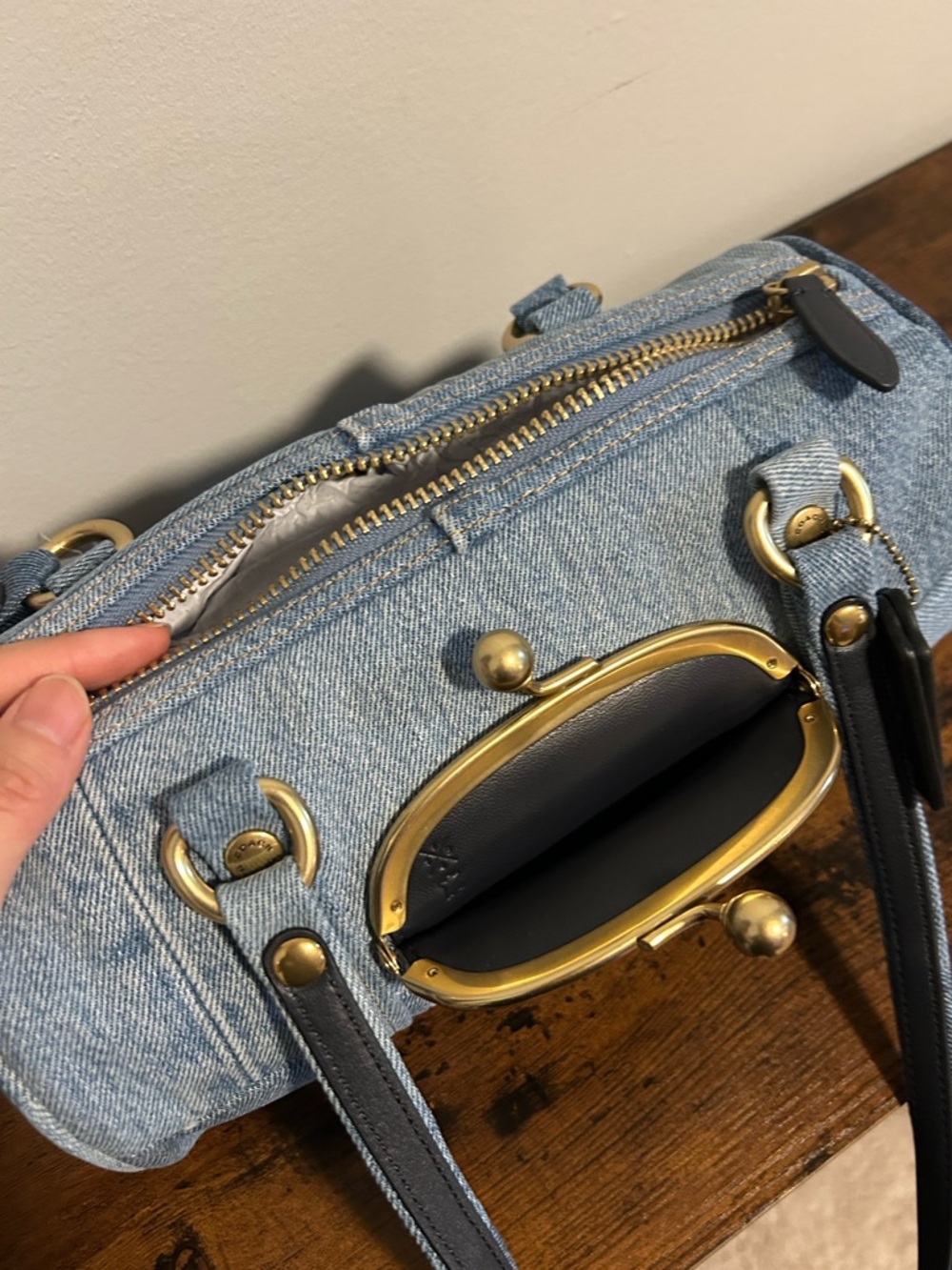 Coach Denim Kisslock Barrel Bag 28 - Picture 6 of 14